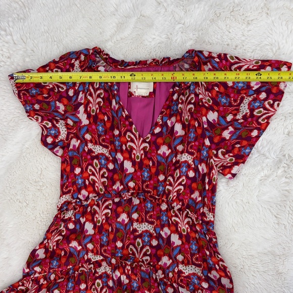 Anthropologie ,Size S,Floral V-Neck Women dress - Red and Pink - Picture 8 of 15